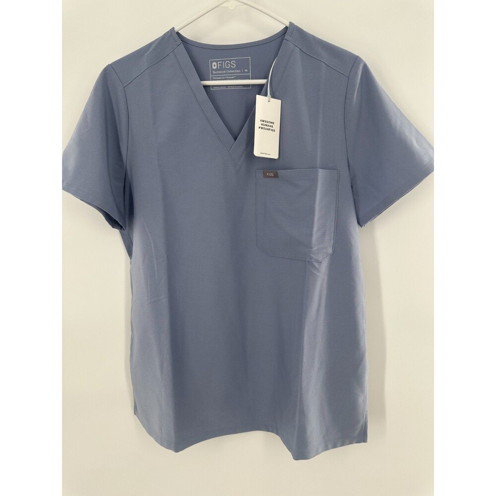 FIGS Catarina One Pocket Scrub Top Size M Blue Grey V-Neck Medical Nurse NWT